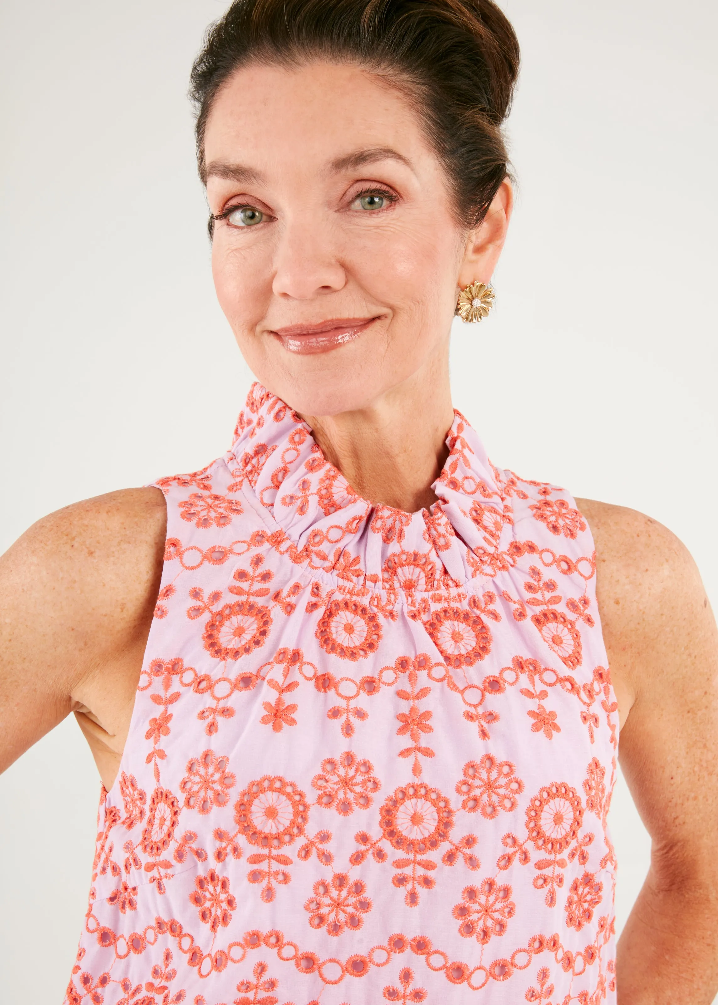 Barbara Ruffle Neck Top Coral Eyelet sold by Abbey Glass product image thumbnail 2