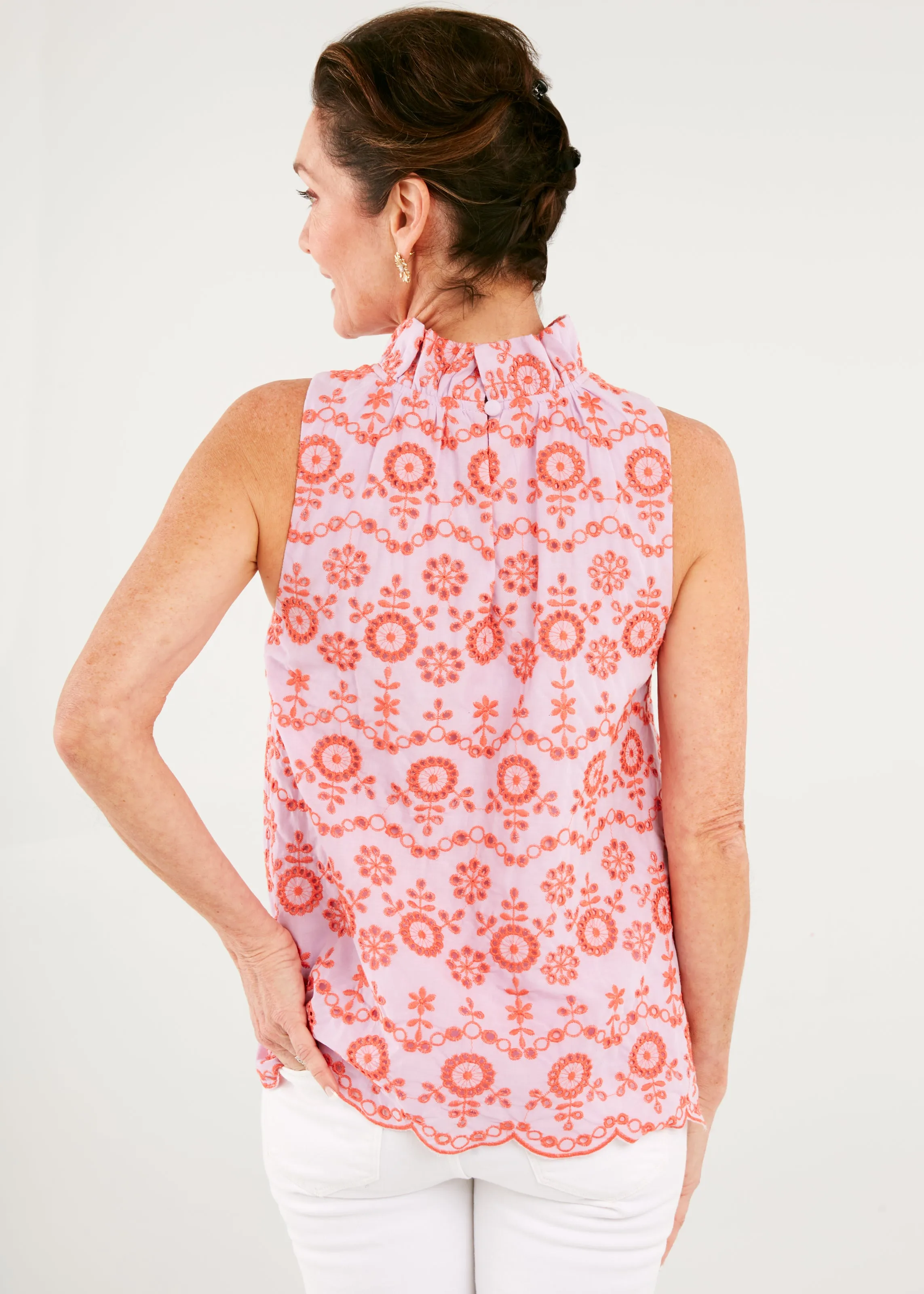 Barbara Ruffle Neck Top Coral Eyelet sold by Abbey Glass product image thumbnail 3
