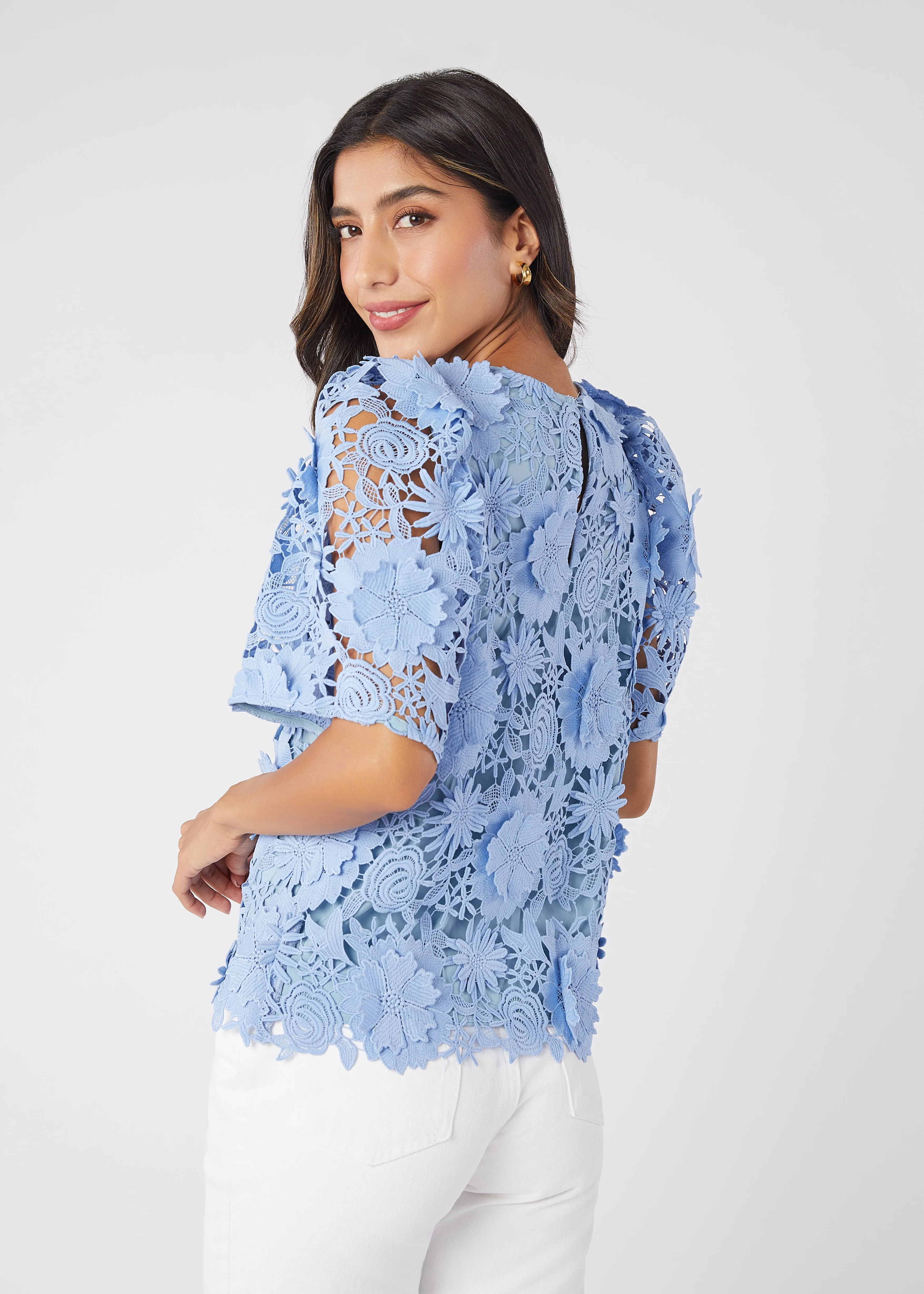 Marty Top cornflower blue 3-D Lace sold by Abbey Glass product image thumbnail 3