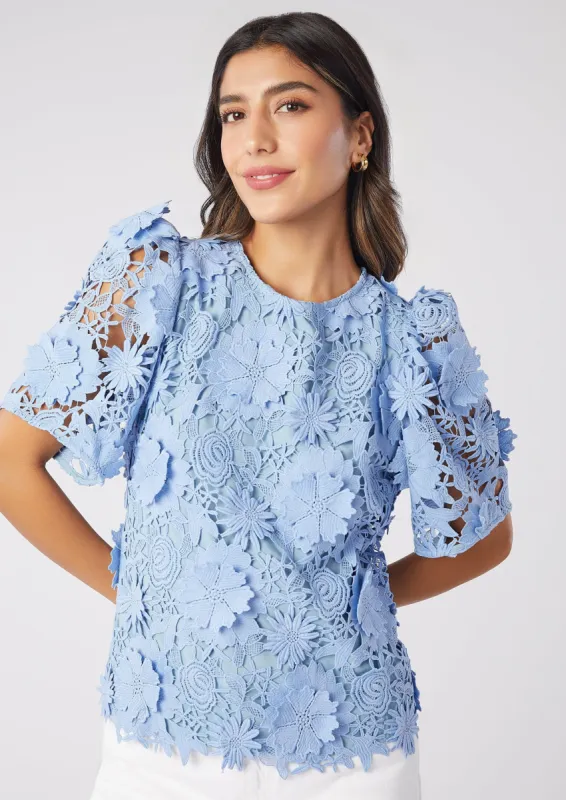 Marty Top cornflower blue 3-D Lace sold by Abbey Glass