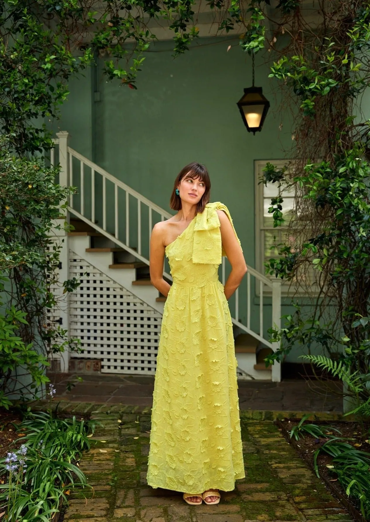 Caroline Gown Hot Yellow 3-D Floral Cotton sold by Abbey Glass