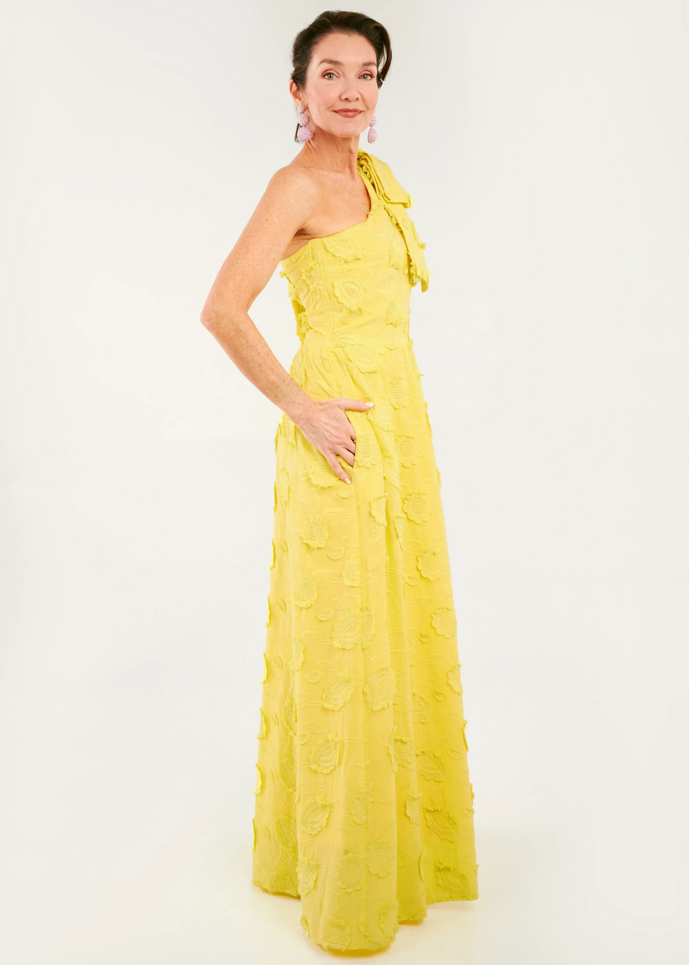 Caroline Gown Hot Yellow 3-D Floral Cotton sold by Abbey Glass product image thumbnail 3