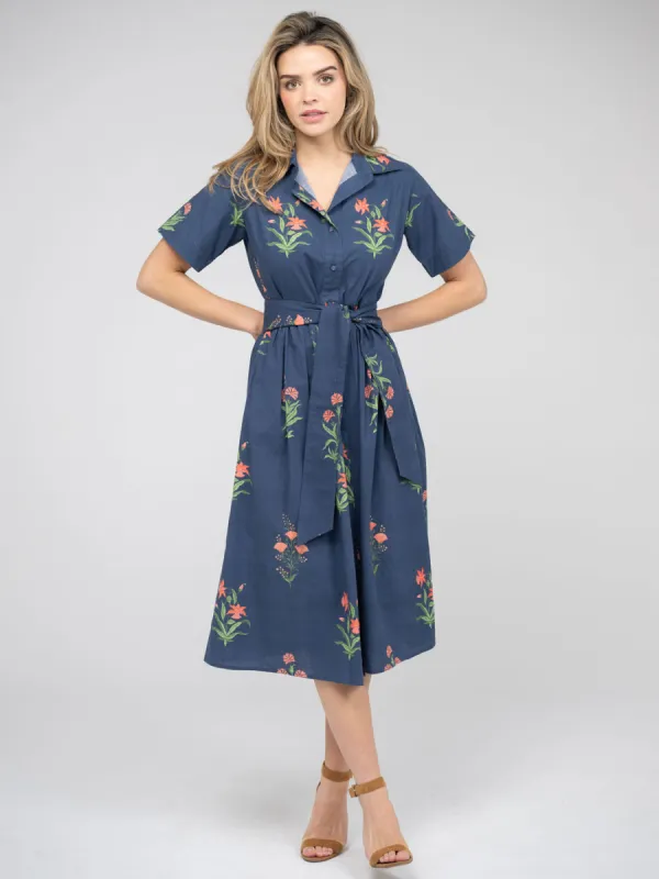 The Elle Midi Dress | Navy Jaipur Floral sold by Beau & Ro