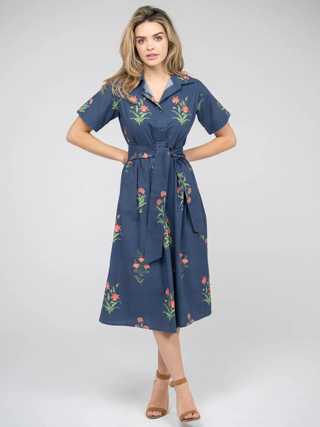 The Elle Midi Dress | Navy Jaipur Floral sold by Beau & Ro