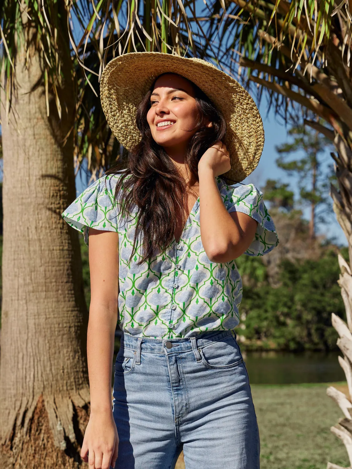 The Flutter Top | White Floral Trellis sold by Beau & Ro product image thumbnail 2