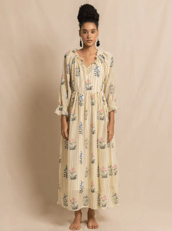 Travelling Dress in Yellow Jodhpur Stripe sold by Beau & Ro
