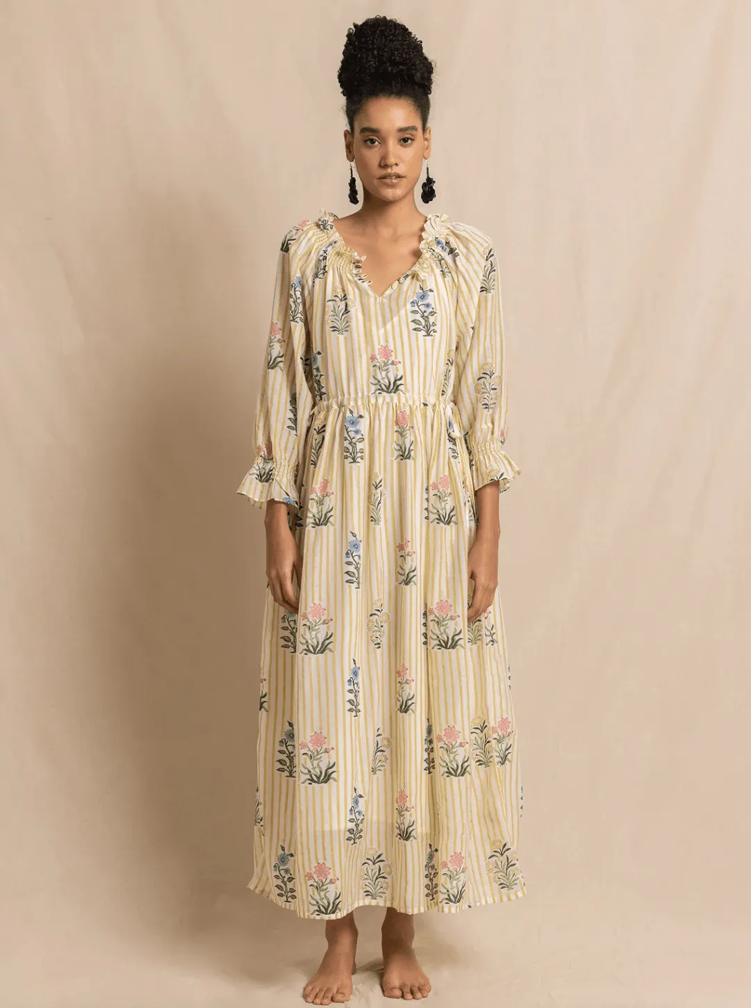 Travelling Dress in Yellow Jodhpur Stripe sold by Beau & Ro