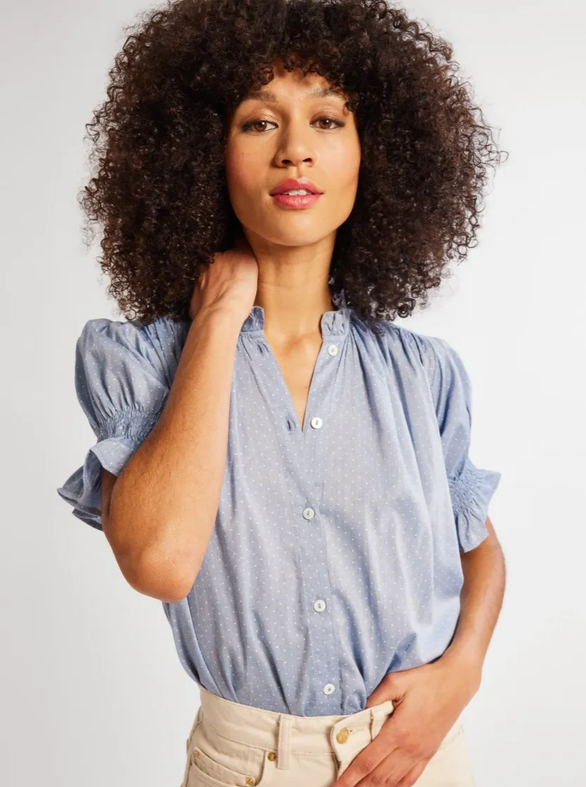 Marnie Top in Chambray Polka Dot sold by Beau & Ro