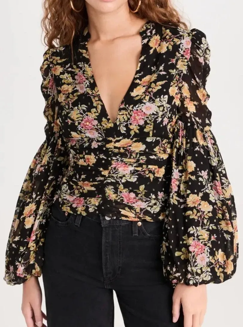 Golden Georgette Top in Night Garden sold by Beau & Ro