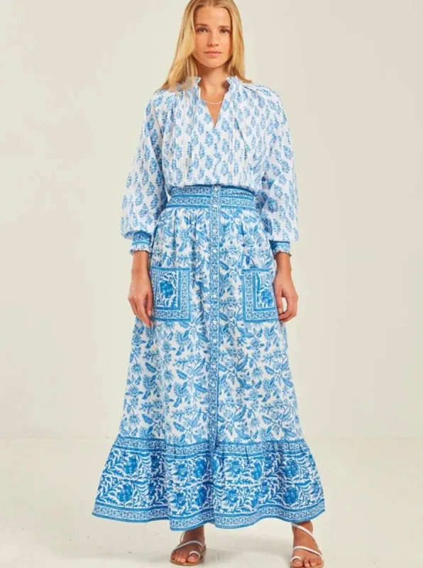 Helena Skirt in Ocean Jaal sold by Beau & Ro