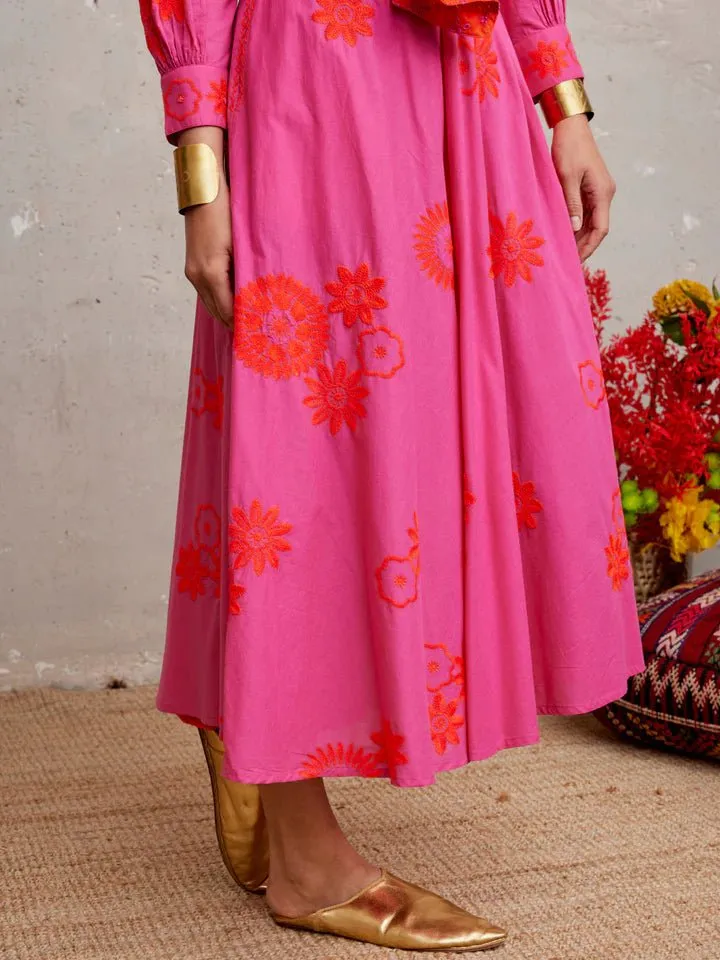 Azurite Dress in Pink / Orange Flower Embroidery sold by Beau & Ro product image thumbnail 2