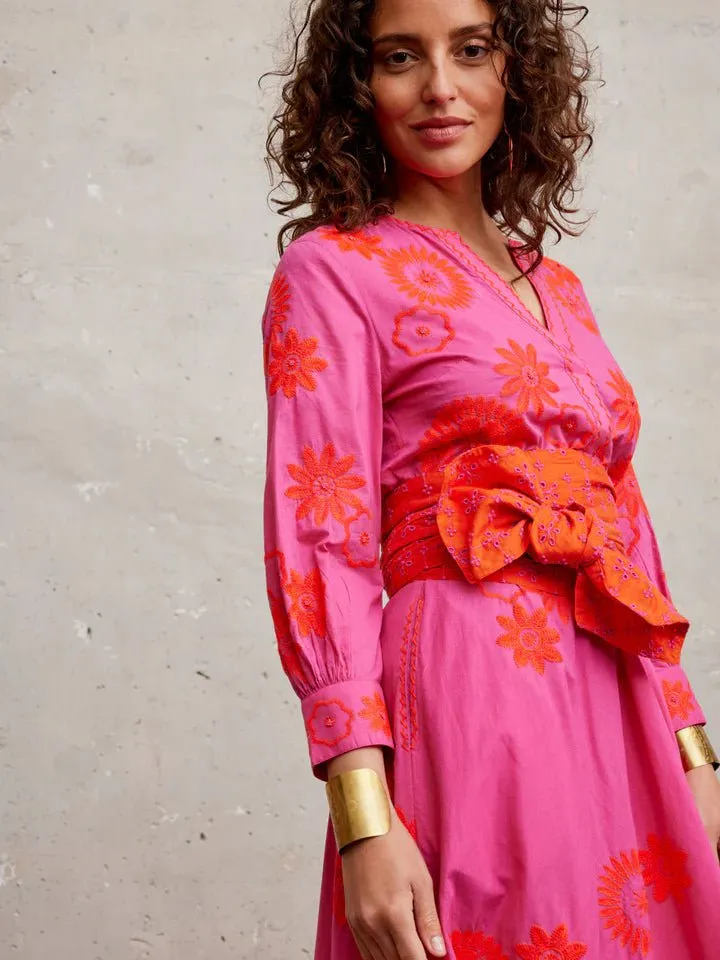 Azurite Dress in Pink / Orange Flower Embroidery sold by Beau & Ro product image thumbnail 4