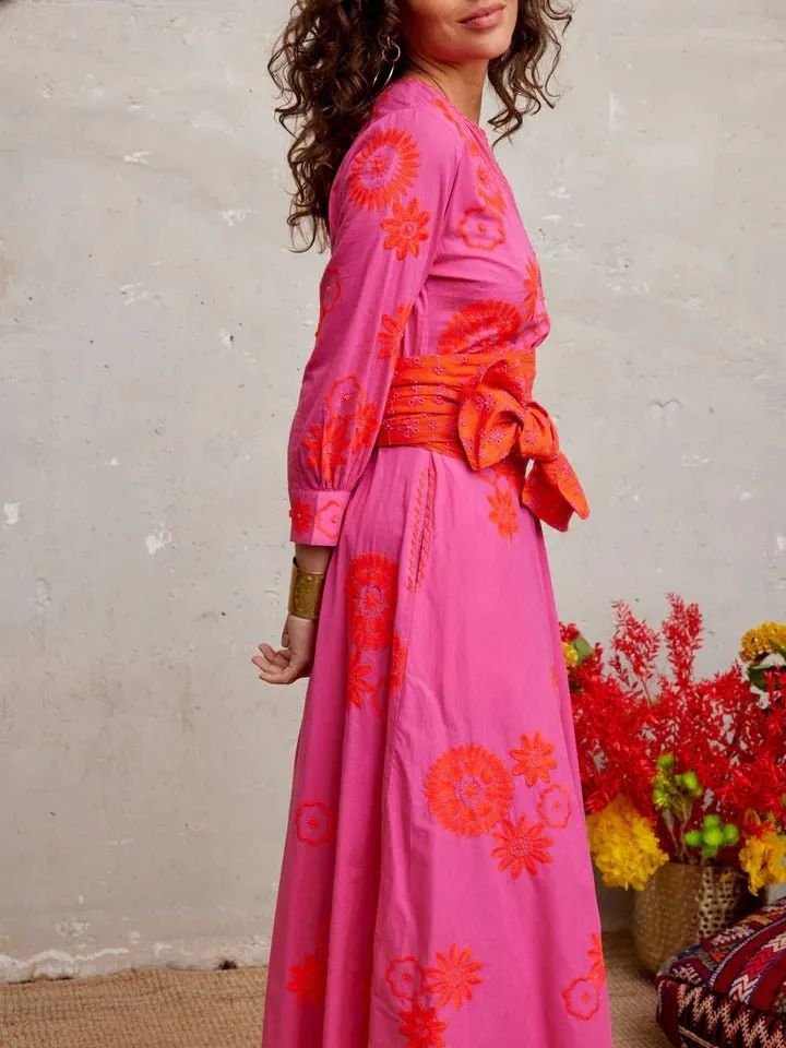 Azurite Dress in Pink / Orange Flower Embroidery sold by Beau & Ro product image thumbnail 5