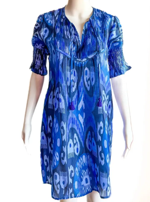 Celerie Dress in Island Ikat Blues sold by Beau & Ro