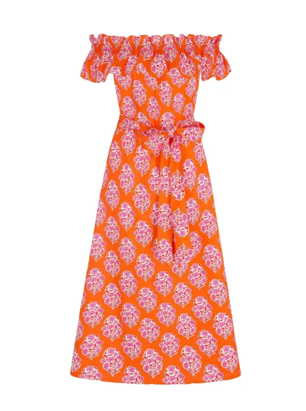 Tallulah Dress in Tangerine Buta sold by Beau & Ro