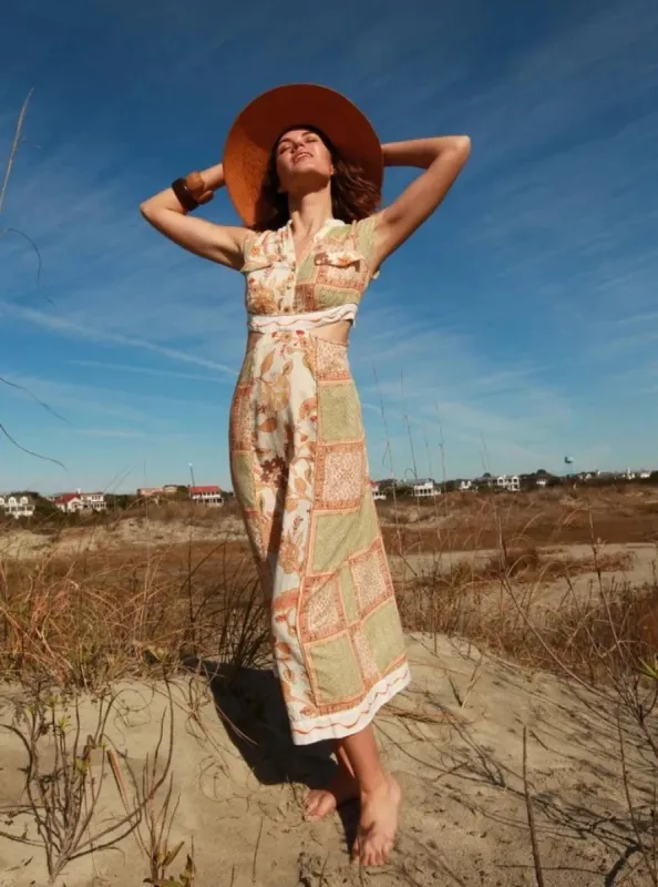 Miranda Midi Dress in Orange Fields sold by Beau & Ro