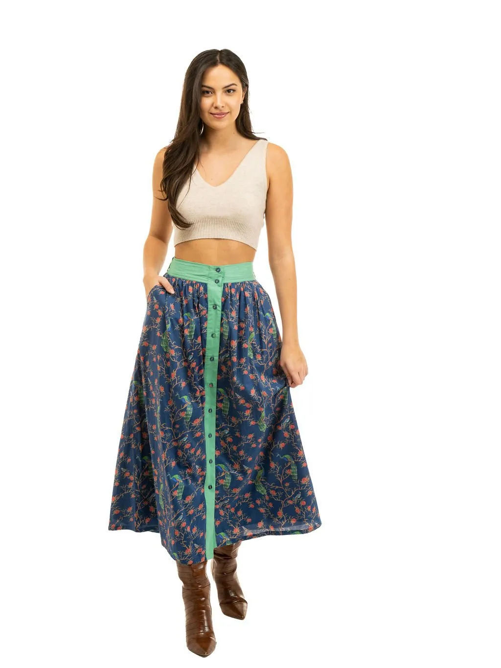 The Prairie Skirt | Navy Peacock sold by Beau & Ro