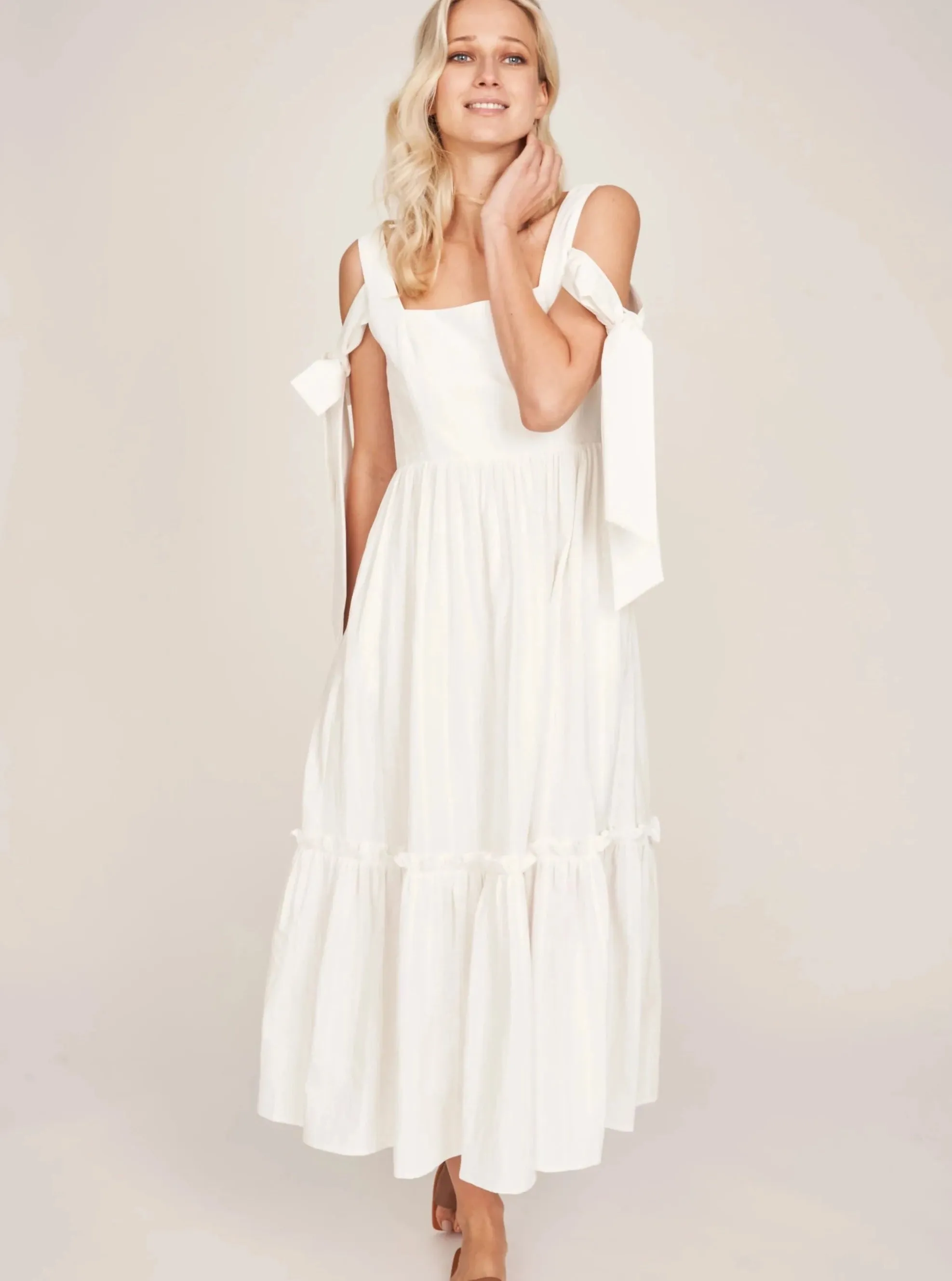 Audrey Dress in White sold by Beau & Ro