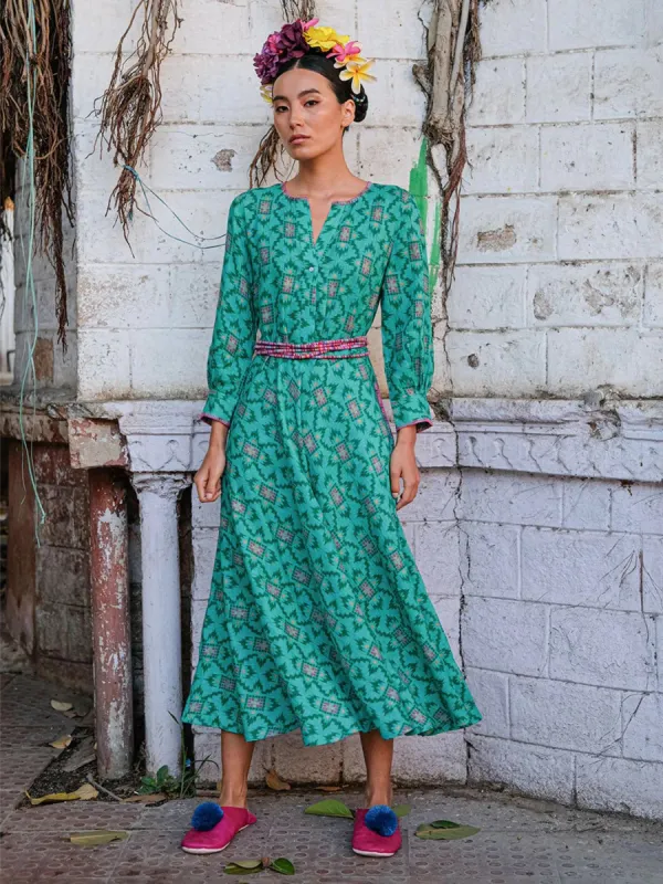Azurite Dress in Green Ikat sold by Beau & Ro