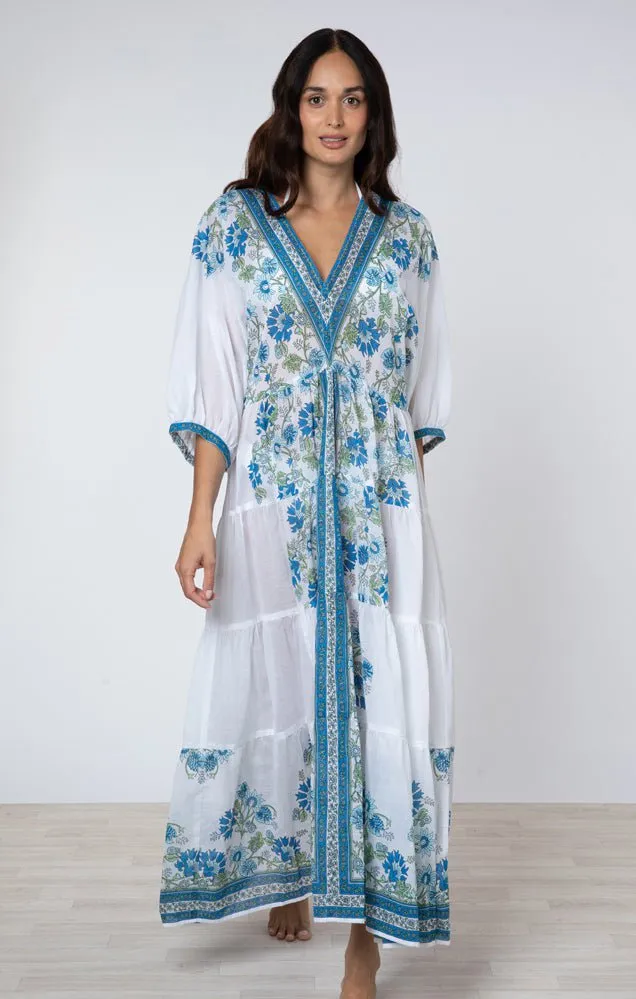 White / Blue / Aqua Maxi Dress w/ Rose Border Print sold by Beau & Ro product image thumbnail 2