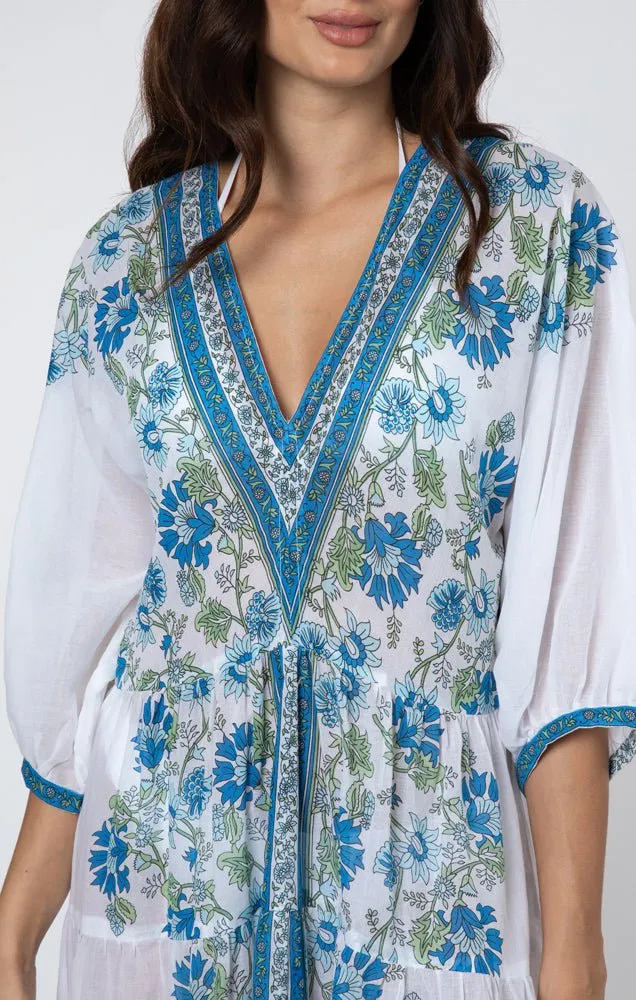 White / Blue / Aqua Maxi Dress w/ Rose Border Print sold by Beau & Ro product image thumbnail 4