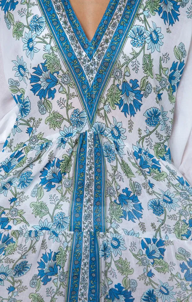 White / Blue / Aqua Maxi Dress w/ Rose Border Print sold by Beau & Ro product image thumbnail 5