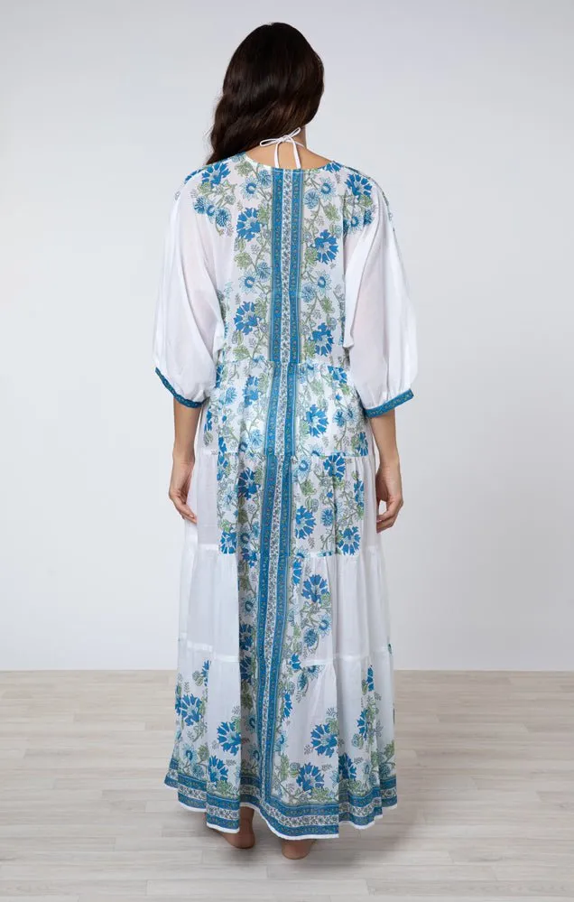 White / Blue / Aqua Maxi Dress w/ Rose Border Print sold by Beau & Ro product image thumbnail 3