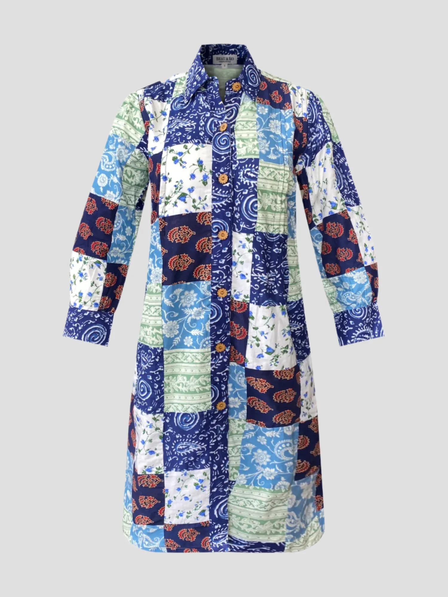 Quilted Midi Shirt Dress in Blue Squares sold by Beau & Ro