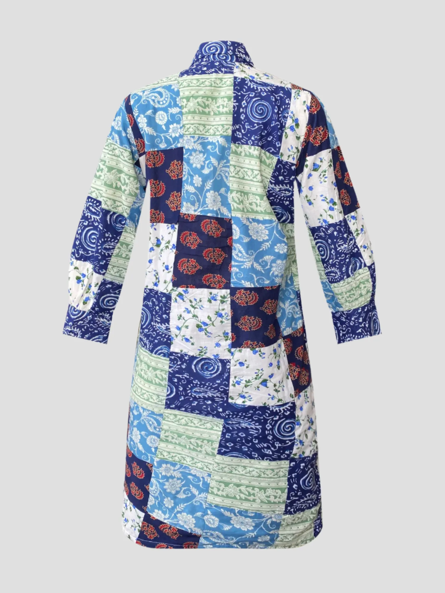 Quilted Midi Shirt Dress in Blue Squares sold by Beau & Ro product image thumbnail 2