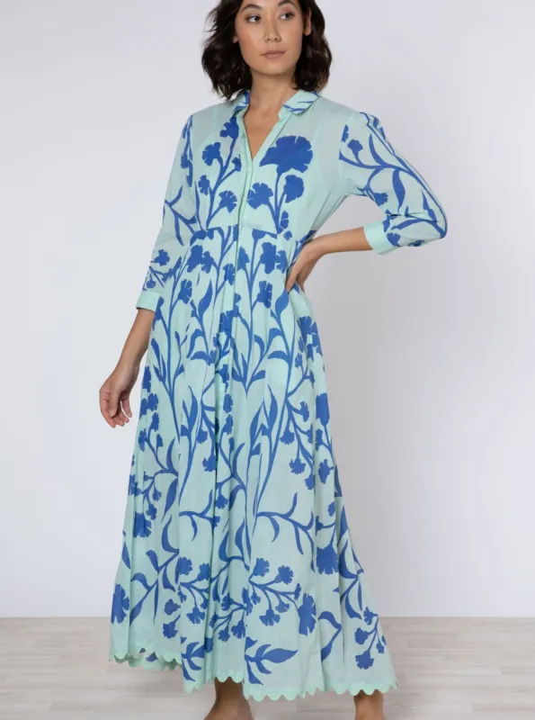 Aqua / Blue Maxi Dress w/ Majorelle Print sold by Beau & Ro