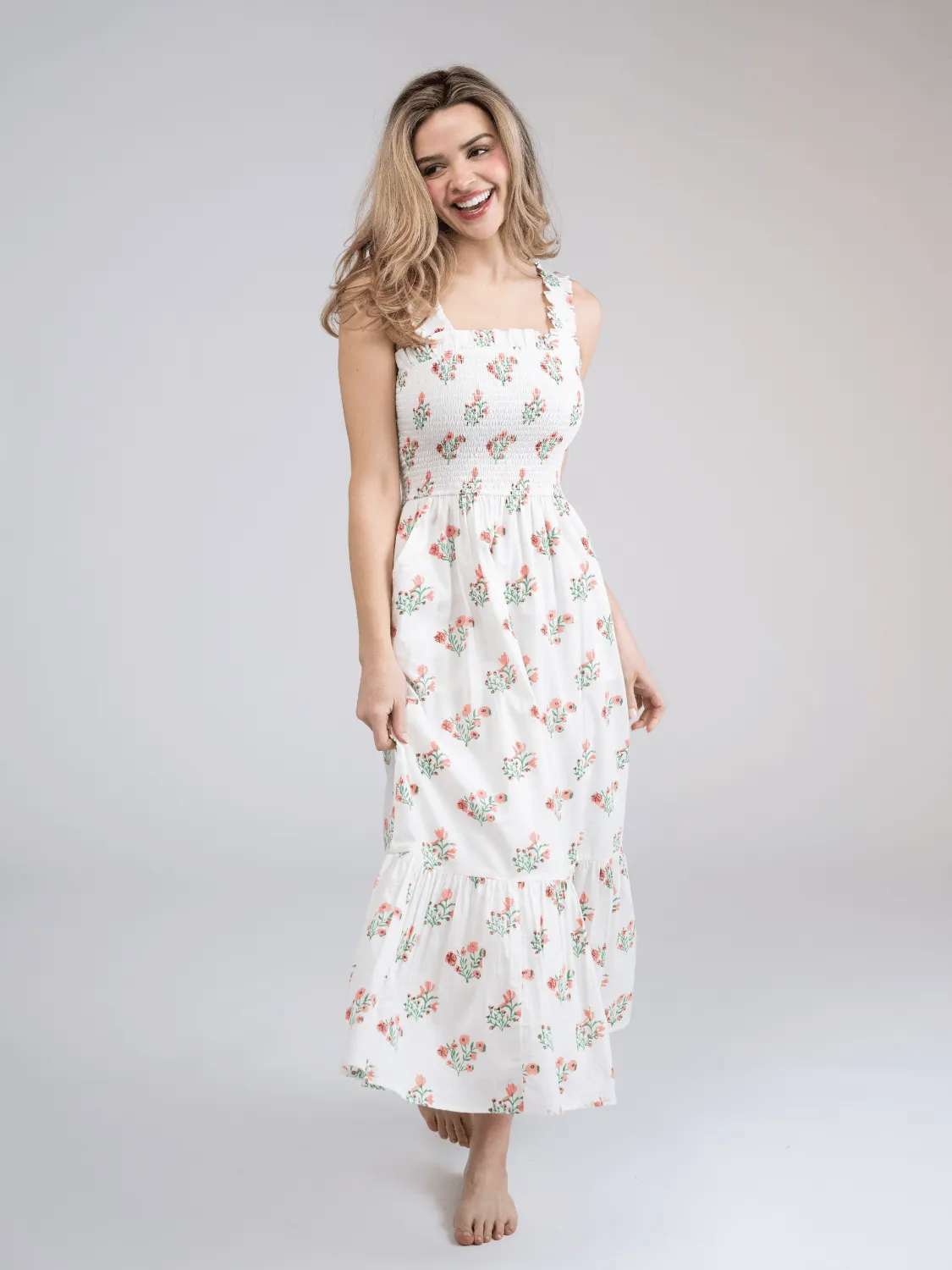 The Page Midi Dress | Pink Floral sold by Beau & Ro