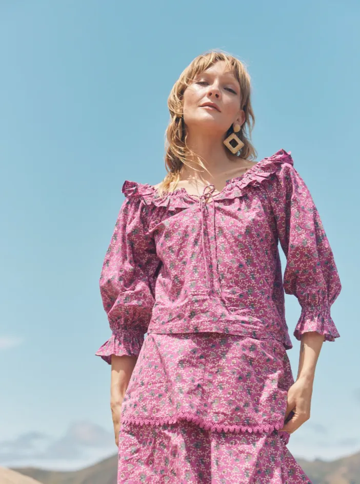 Liliana Peasant Top in Lilac / Canterbury Bells Floral sold by Beau & Ro