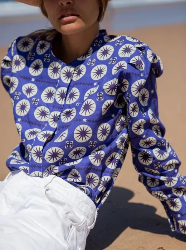 Danielle Tunisian Shirt in Navy Sun sold by Beau & Ro