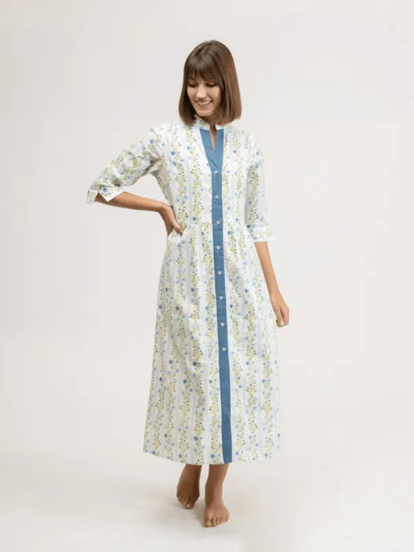 The Valerie Dress | Blue Floral Stripe sold by Beau & Ro