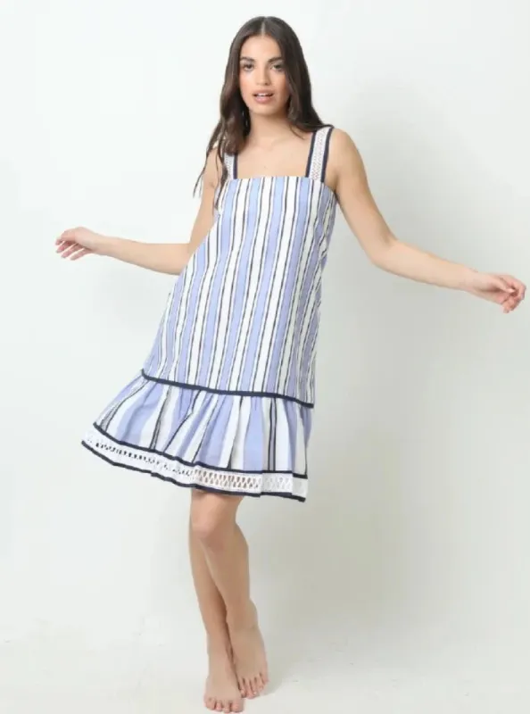 Ivanna Mini Dress in Blue Stripe sold by Beau & Ro