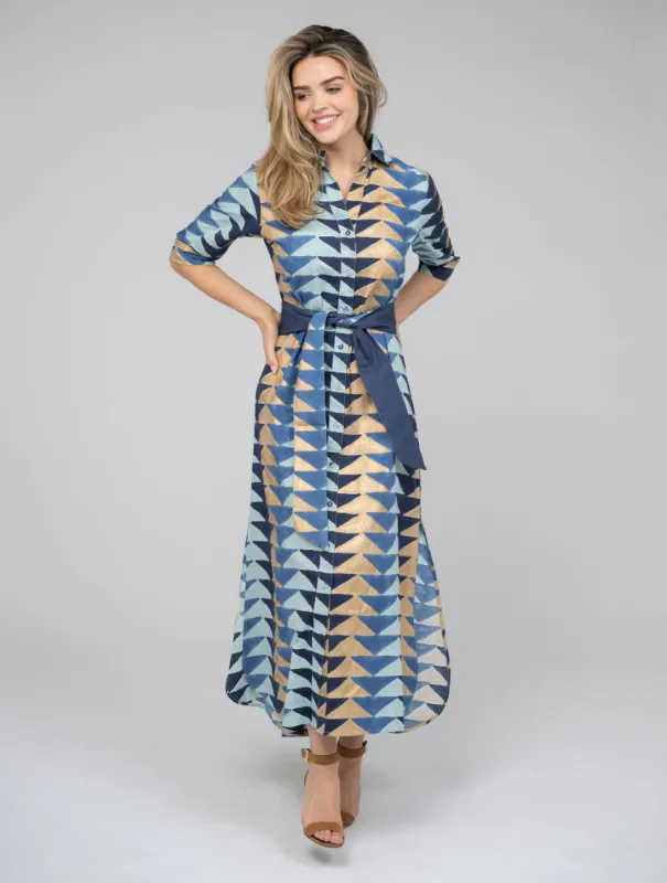 The Eloise Dress | Blue & Gold Bagru Triangle sold by Beau & Ro
