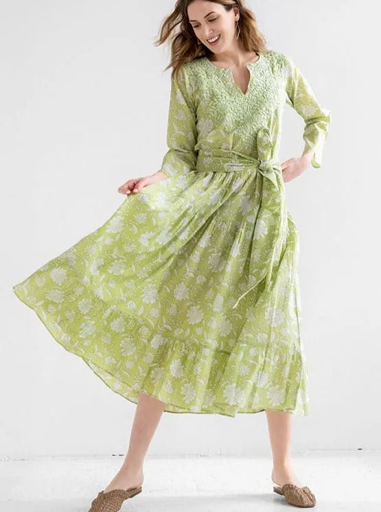 Nancie Cotton Dress in Green sold by Beau & Ro