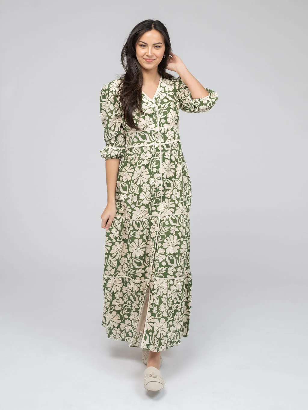 The Anna Dress | Green Flower Power sold by Beau & Ro