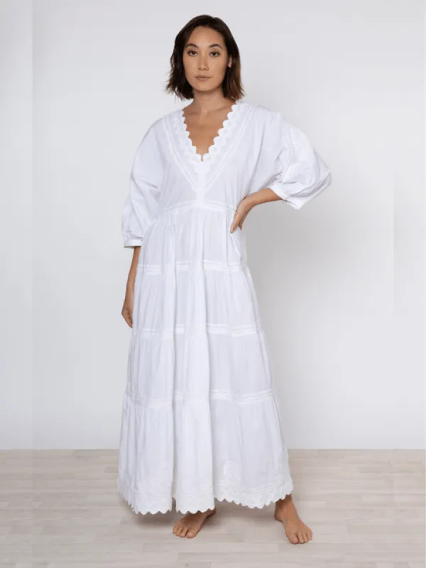 White Poplin Maxi Dress w/ Ric Rac Embroidery sold by Beau & Ro