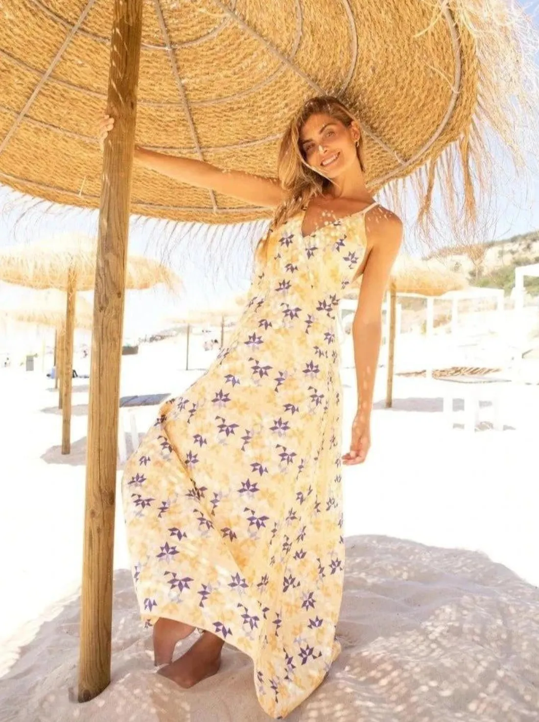 Josefin Halter Dress in Yellow Bird sold by Beau & Ro