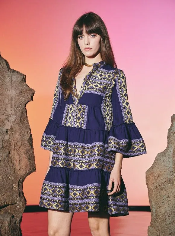 Royal Blue Bell-Sleeve Mini Dress sold by Beau & Ro