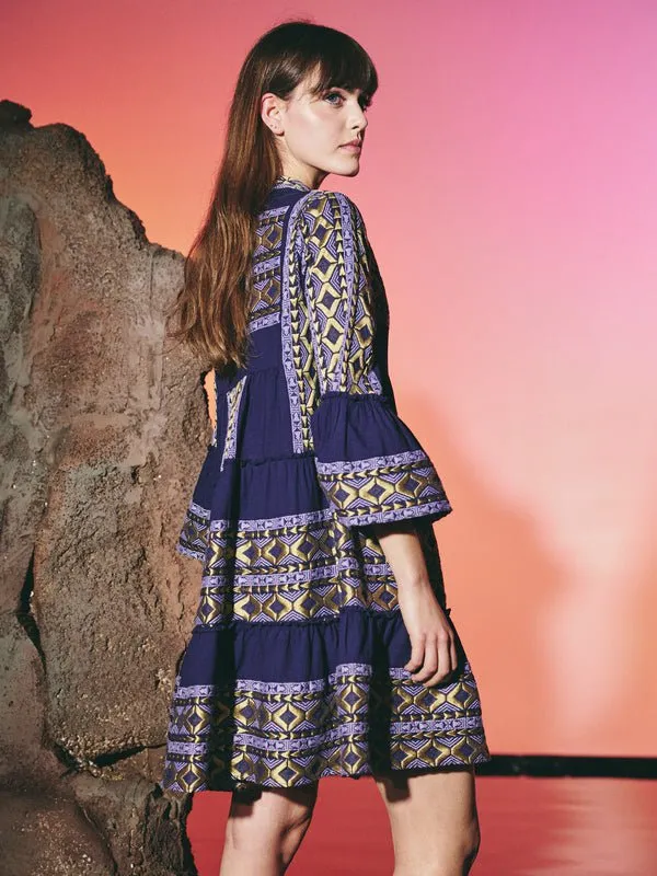 Royal Blue Bell-Sleeve Mini Dress sold by Beau & Ro product image thumbnail 2