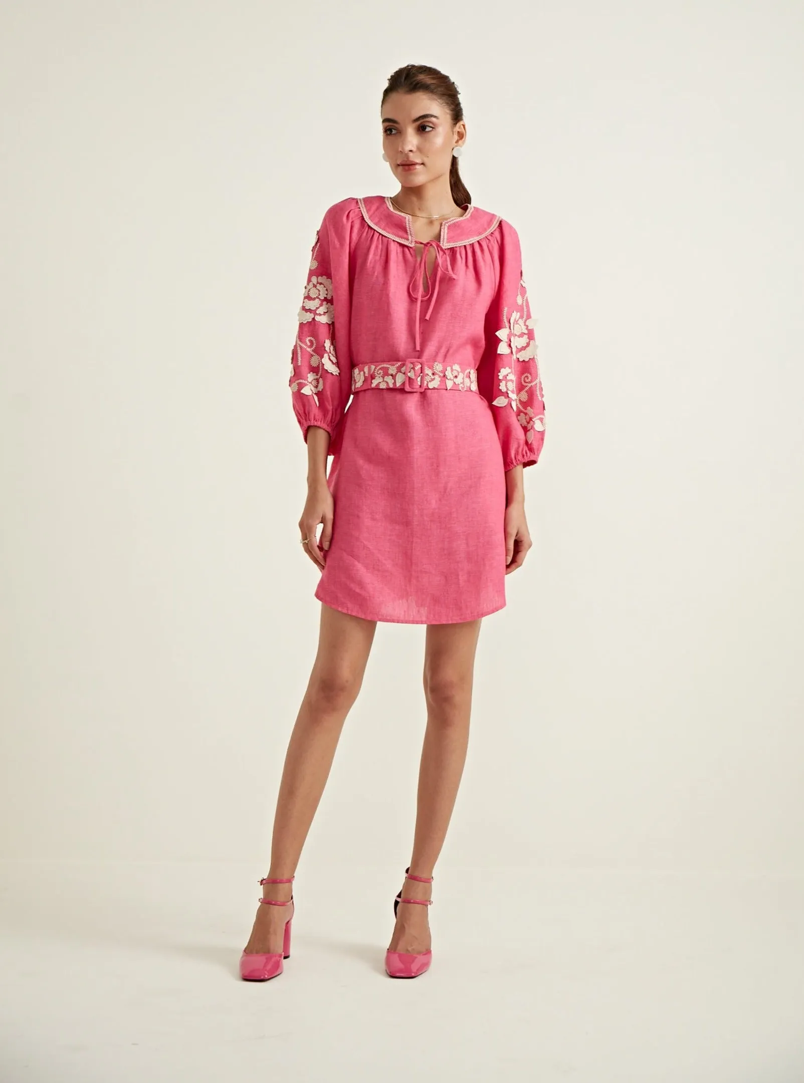 Natlie Dress in Sangria Rose Embroidery sold by Beau & Ro