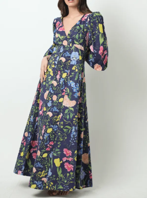 Vera Dress in Navy Multi Garden sold by Beau & Ro