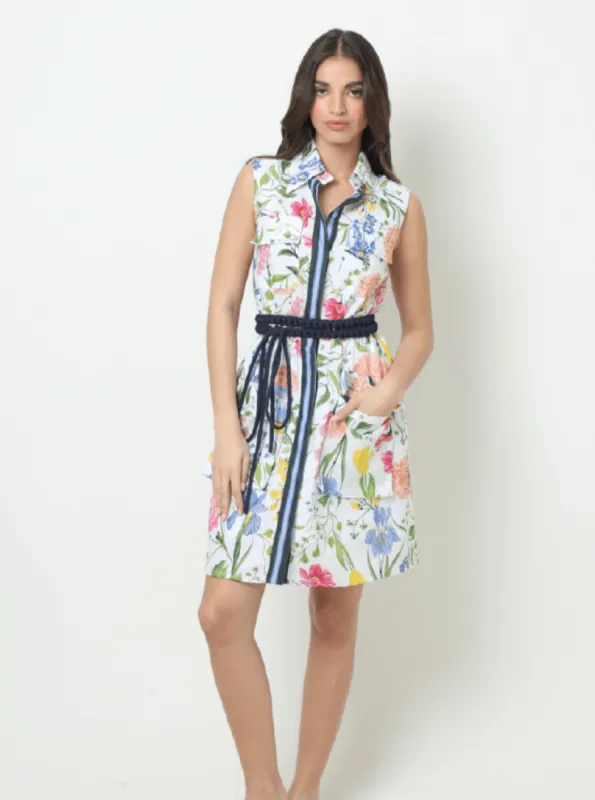 Colette Dress in White Multi Garden sold by Beau & Ro