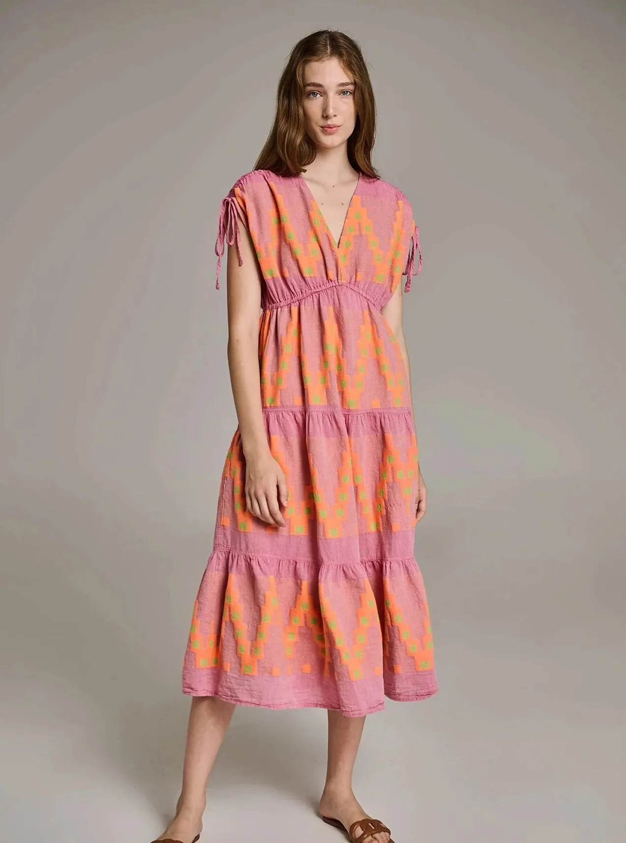 Topazio Dress in Pink & Orange sold by Beau & Ro