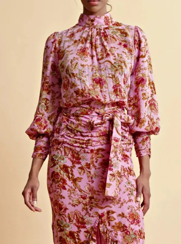 Golden Georgette Blouse in Pink Wallpaper sold by Beau & Ro