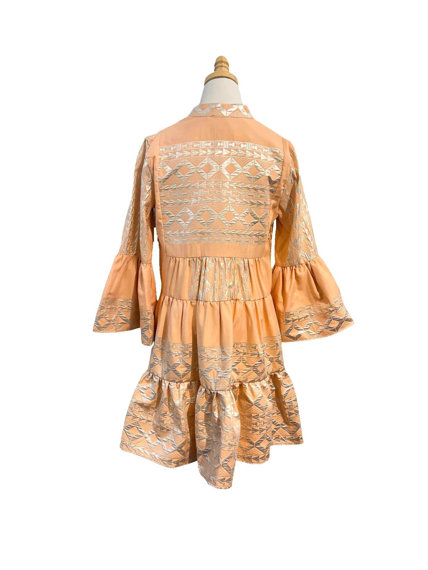 Peach Tiered Jacquard Bell Sleeve Mini Dress sold by Beau & Ro product image thumbnail 2