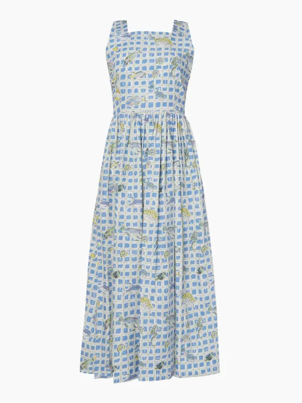 Backless Dress in Blue Fishing Net sold by Beau & Ro