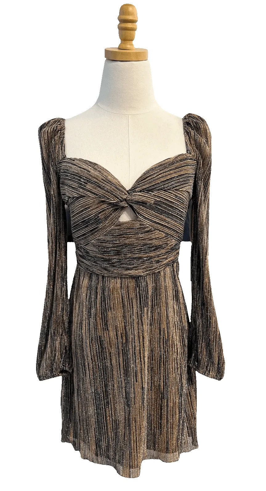 Botanica Mini Dress in Black Metallic Pleat sold by Beau & Ro product image thumbnail 2